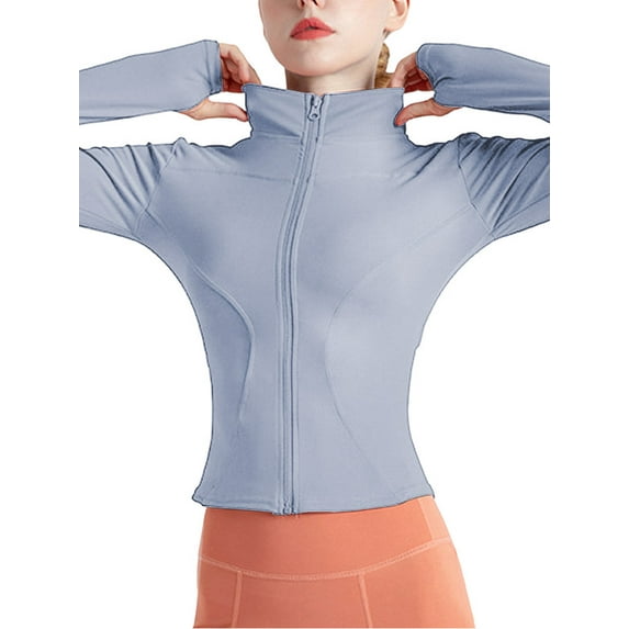 XCHQRTI Women's High Elasticity Yoga Jacket Quick Drying Sports Coat Stand Collar Tight Tops Slim Fit
