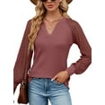 thumbnail image 1 of Anbech Women's Lace Splicing Blouse V Neck Shirt Splice Long Sleeve Loose Casual Solid Color Tops, 1 of 8