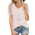 thumbnail image 1 of Anbech Women's Lace Splicing Blouse V Neck Shirt Splice Short Sleeve Loose Casual Solid Color Tops, 1 of 3