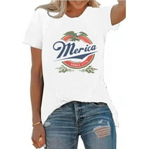 XCHQRTI Women's Merica Shirt American Flag Tee Short Sleeve 4th of July Patriotic Shirts