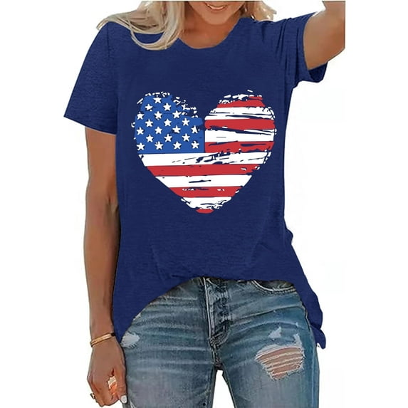 XCHQRTI Women's Merica Shirt American Flag Tee Short Sleeve 4th of July Patriotic Shirts
