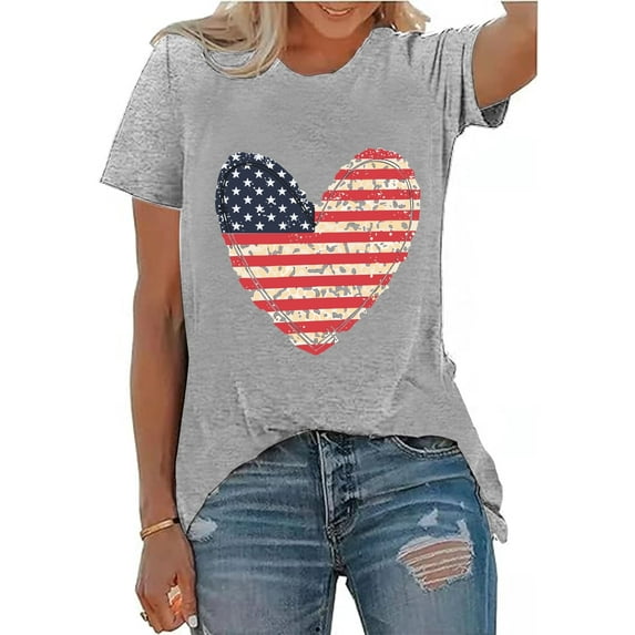 XCHQRTI Women's Merica Shirt American Flag Tee Short Sleeve 4th of July Patriotic Shirts