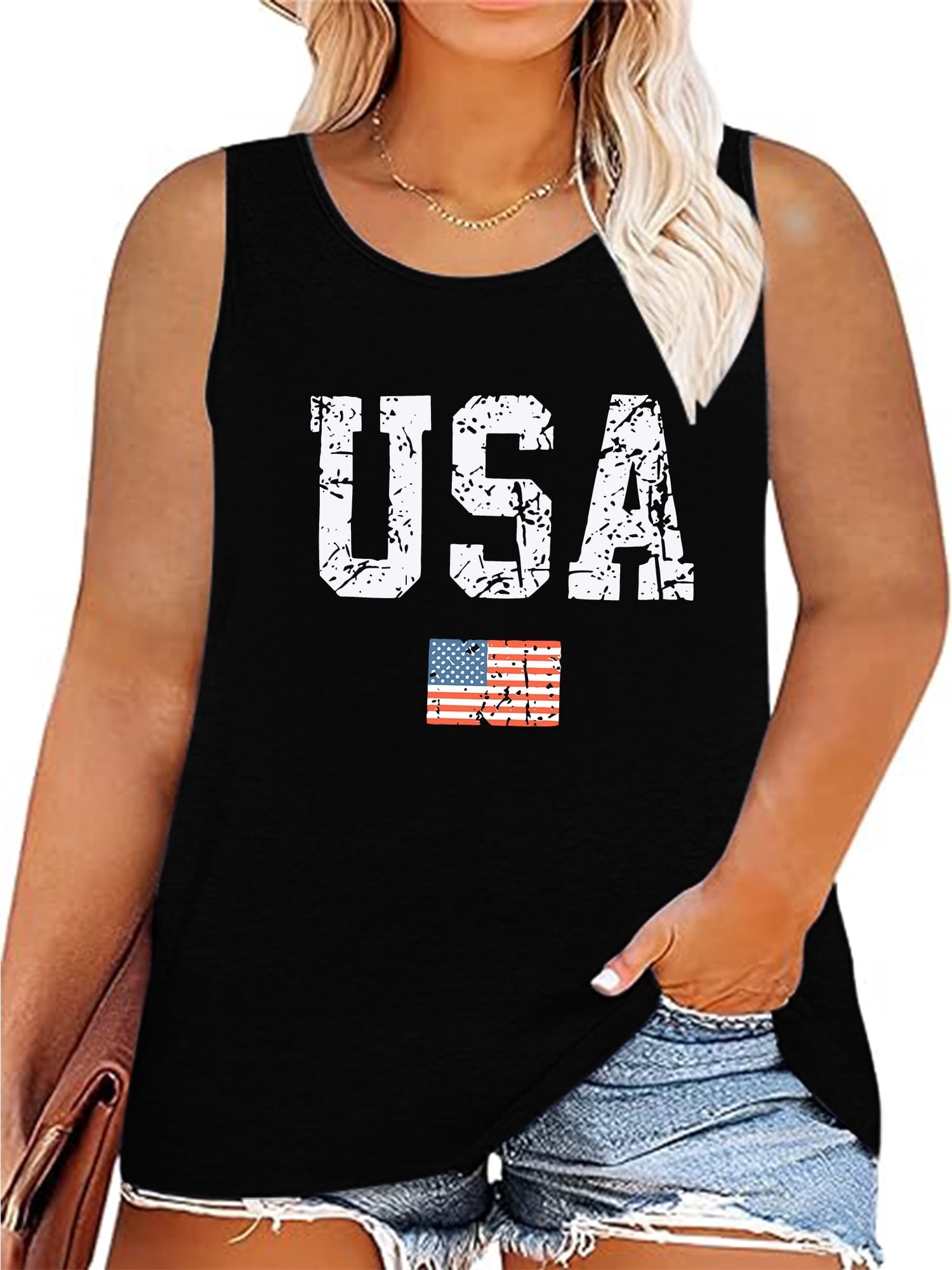 RINTONIX Women's Hollow Back 4th Of July Tank Top - Patriotic American Flag Cotton Sleeveless Shirt