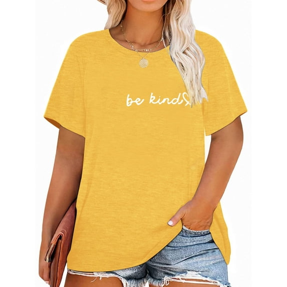 XCHQRTI Women's Plus Be Kind Shirt Double Sided Graphic Letter Inspirational Tshirt