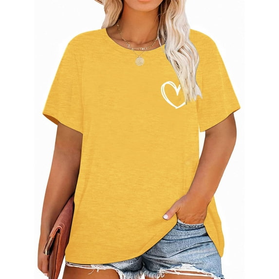 XCHQRTI Women's Plus Love Heart Shirt Double Sided Graphic Letter Positive Tshirt