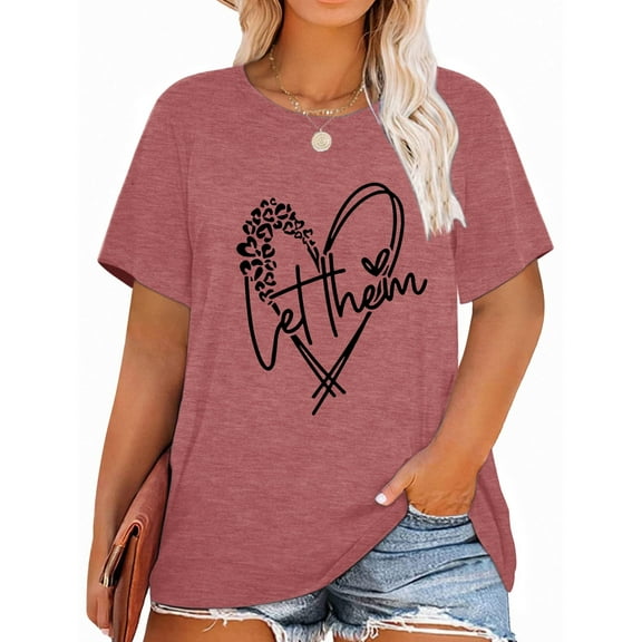 XCHQRTI Women's Plus Love Heart Shirt Double Sided Graphic Letter Positive Tshirt