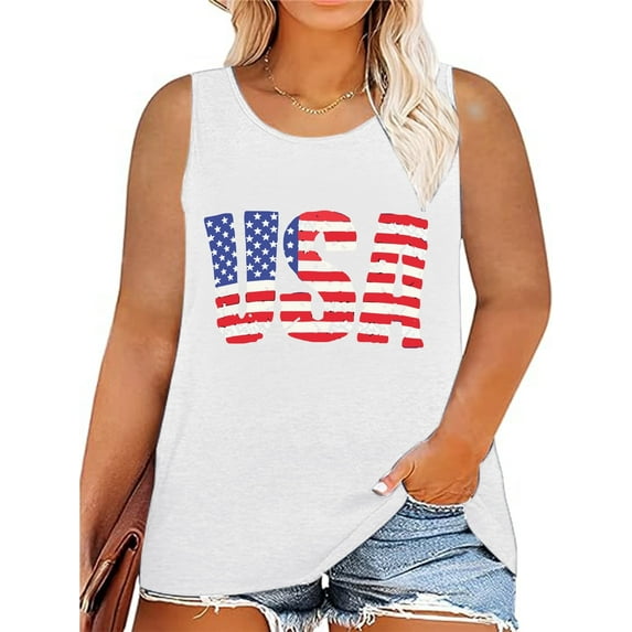 XCHQRTI Women's Plus Size American Flag Shirt 4th of July Patriotic Tanktop Graphic Casual Tee