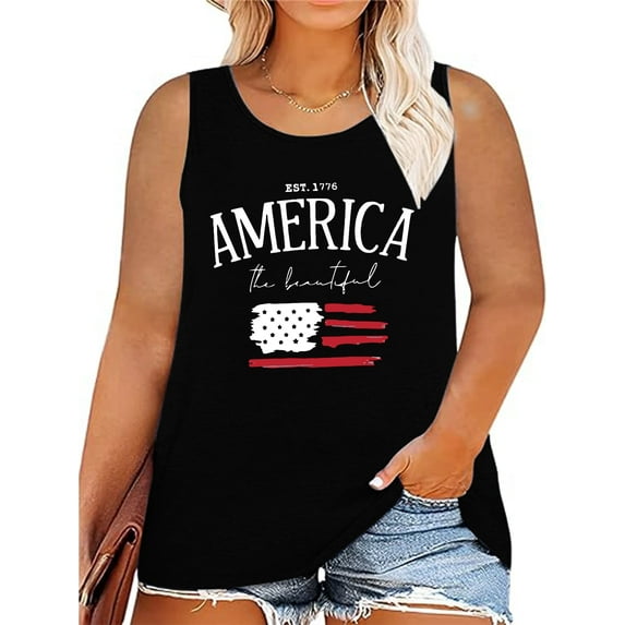 XCHQRTI Women's Plus Size American Flag Shirt 4th of July Patriotic Tanktop Graphic Casual Tee
