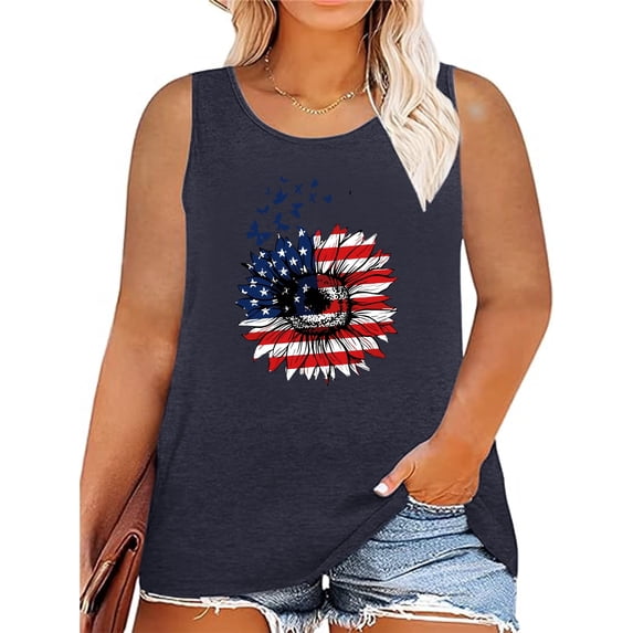 XCHQRTI Women's Plus Size American Flag Shirt 4th of July Patriotic Tanktop Graphic Casual Tee
