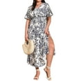 thumbnail image 1 of XCHQRTI Women's Plus Size Boho Dress Belted Layered Summer Chiffon V Neck Dresses, 1 of 8
