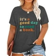 thumbnail image 1 of XCHQRTI Women's Read Book Plus Shirt Graphic A Good Day Reading Tees Short Sleeve Casual School Tops, 1 of 6