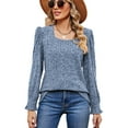 thumbnail image 1 of XCHQRTI Women's Square Neck Blouse Pit Strip Long Sleeve Shirts Ruffled Sleeves with Buttons Ladies Fall Tops, 1 of 8