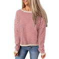 thumbnail image 1 of XCHQRTI Women's Striped Long Sleeve Tops Drop Shoulder Color Block Shirts Lightweight Pullover, 1 of 7