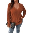 thumbnail image 1 of XCHQRTI Women's V Neck Plus Size Ribbed Pullover Long Sleeve Tunic Casual Tops, 1 of 9