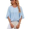 thumbnail image 1 of XCHQRTI Womens Chiffon Blouse Ruffle 3/4 Sleeve Tops Casual Solid Color Crewneck Tshirts, 1 of 8