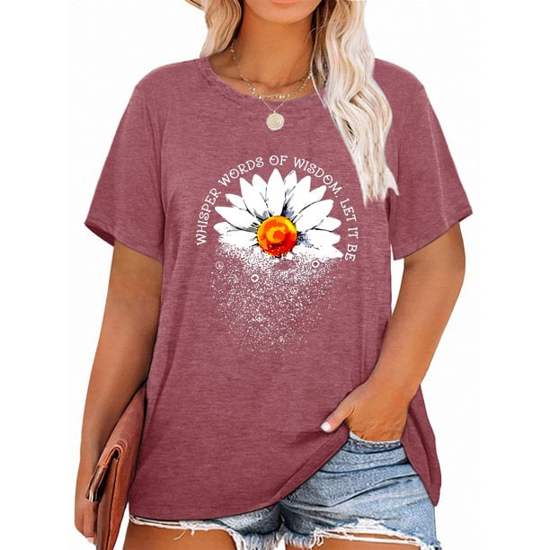 XCHQRTI Womens Daisy Tshirt Graphic Plus Size Casual Shirt Oversized Short  Sleeve Summer Flower Tops