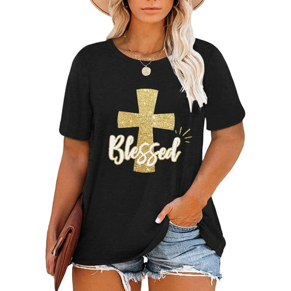 XCHQRTI Faith 4th of July Shirt Plus Size Women Graphic Tees Summer Short Sleeve Tops