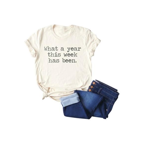 XCHQRTI Womens Graphic Tshirts This Week Letter Short Sleeve Ladies Tops