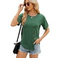 thumbnail image 1 of XCHQRTI Womens Irregular Hem Tshirt Buttons Slit Blouse Solid Color Blouse Short Sleeve Casual Tops, 1 of 7