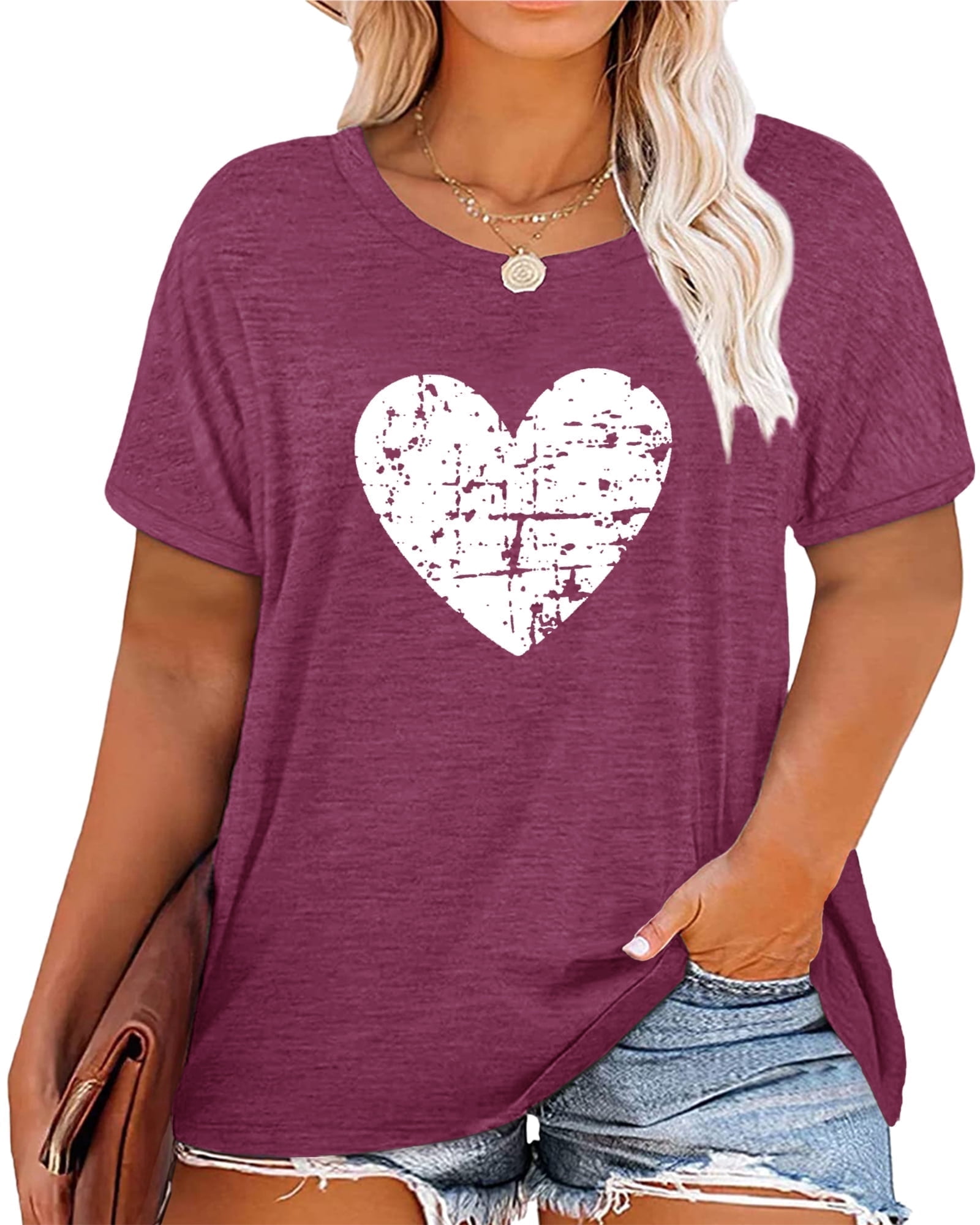 XCHQRTI Womens Love Heart T-Shirts Valentine's Day Graphic Tees