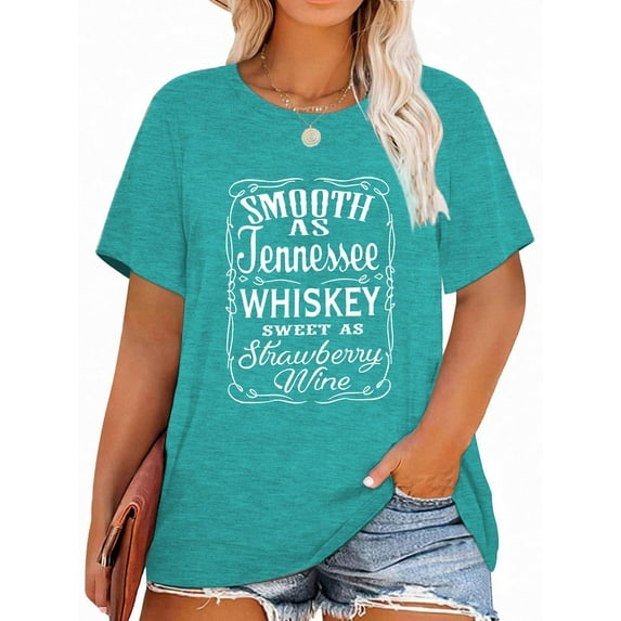 XCHQRTI Womens Music Plus Size Tshirt Graphic Smooth As Tennessee Whiskey Oversized Tops Short Sleeve Tshirt