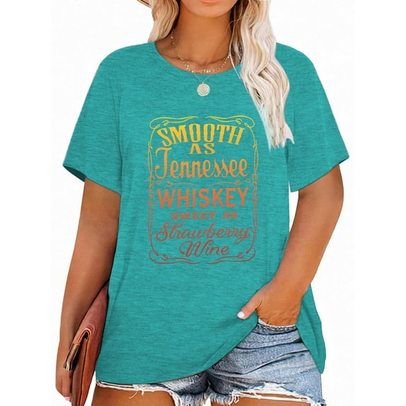 XCHQRTI Womens Music Plus Size Tshirt Graphic Smooth As Tennessee Whiskey Oversized Tops Short Sleeve Tshirt