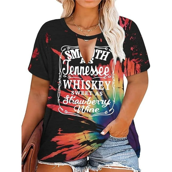 XCHQRTI Womens Music Plus Size Tshirt Graphic Smooth As Tennessee Whiskey Oversized Tops Short Sleeve Tshirt