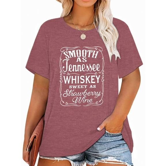 XCHQRTI Womens Music Plus Size Tshirt Graphic Smooth As Tennessee Whiskey Oversized Tops Short Sleeve Tshirt