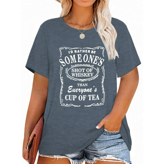 XCHQRTI Womens Music Plus Size Tshirt Graphic Smooth As Tennessee Whiskey Oversized Tops Short Sleeve Tshirt