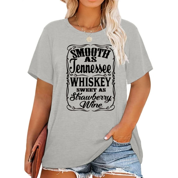 XCHQRTI Womens Music Plus Size Tshirt Graphic Smooth As Tennessee Whiskey Oversized Tops Short Sleeve Tshirt
