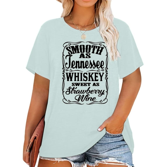 XCHQRTI Womens Music Plus Size Tshirt Graphic Smooth As Tennessee Whiskey Oversized Tops Short Sleeve Tshirt