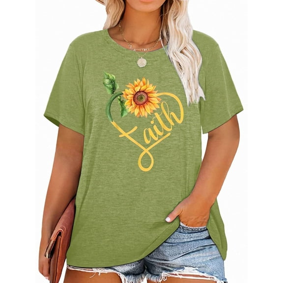 XCHQRTI Womens Plus Size Graphic Tees Faith T-Shirts Christian Tshirt Casual Short Sleeve Tops