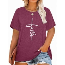 XCHQRTI Womens Plus Size Graphic Tees Faith T-Shirts Christian Tshirt Casual Short Sleeve Tops