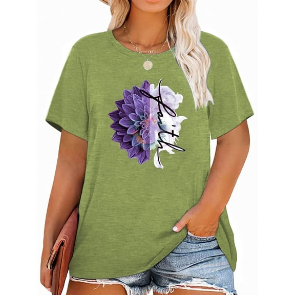 XCHQRTI Womens Plus Size Graphic Tees Faith T-Shirts Christian Tshirt Casual Short Sleeve Tops