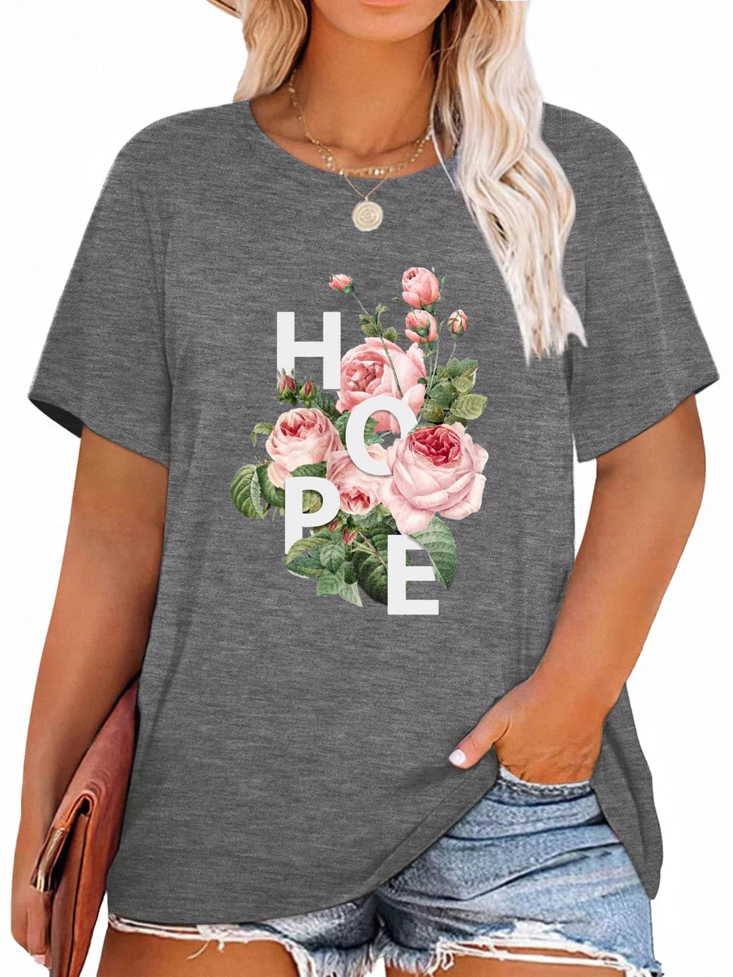 XCHQRTI Womens Plus Size Graphic Tees Faith TShirts for Women