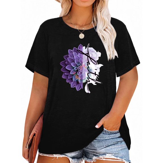 XCHQRTI Womens Plus Size Summer Sunset Graphic Tees Faith T-Shirts Christian Oversized Short Sleeve Tops