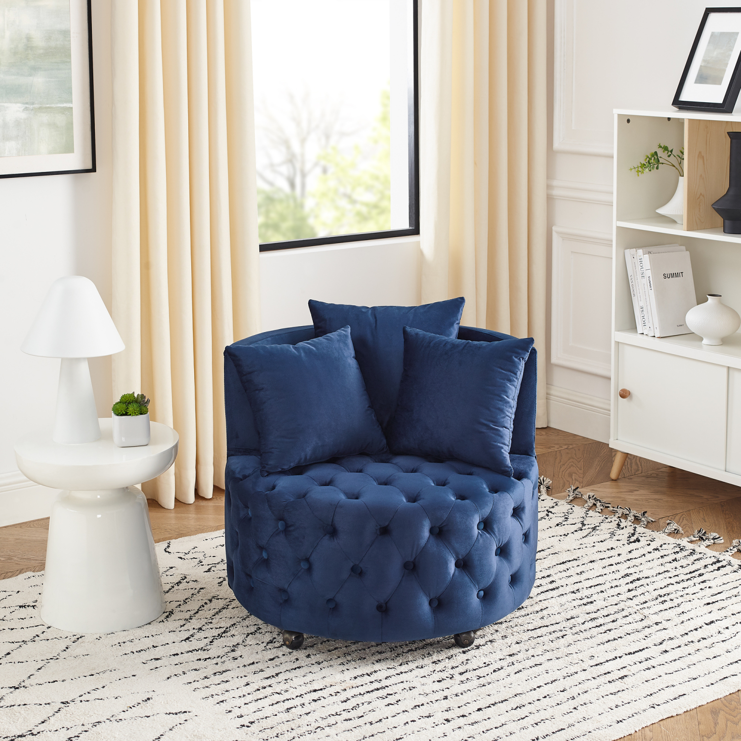 XCJDILAO Velvet Upholstered Swivel Chair Room with Button Tufted Design ...