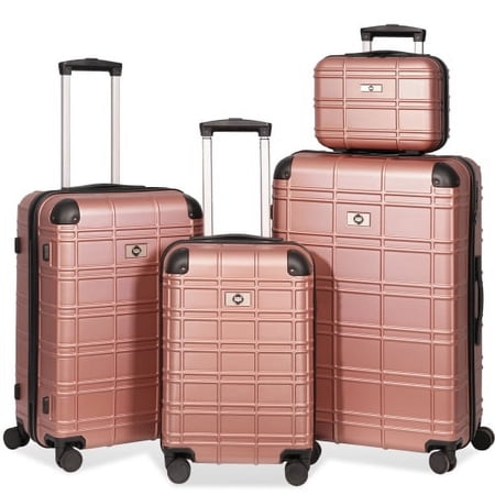 XCLOUD Luggage Sets ABS+PC 4 Piece Suitcase(12/20/24/28), Lightweight Hardside, Travel Suitcases with Double Spinner Wheels and TSA Lock, Scratch-Resistant Surface, Rose Gold