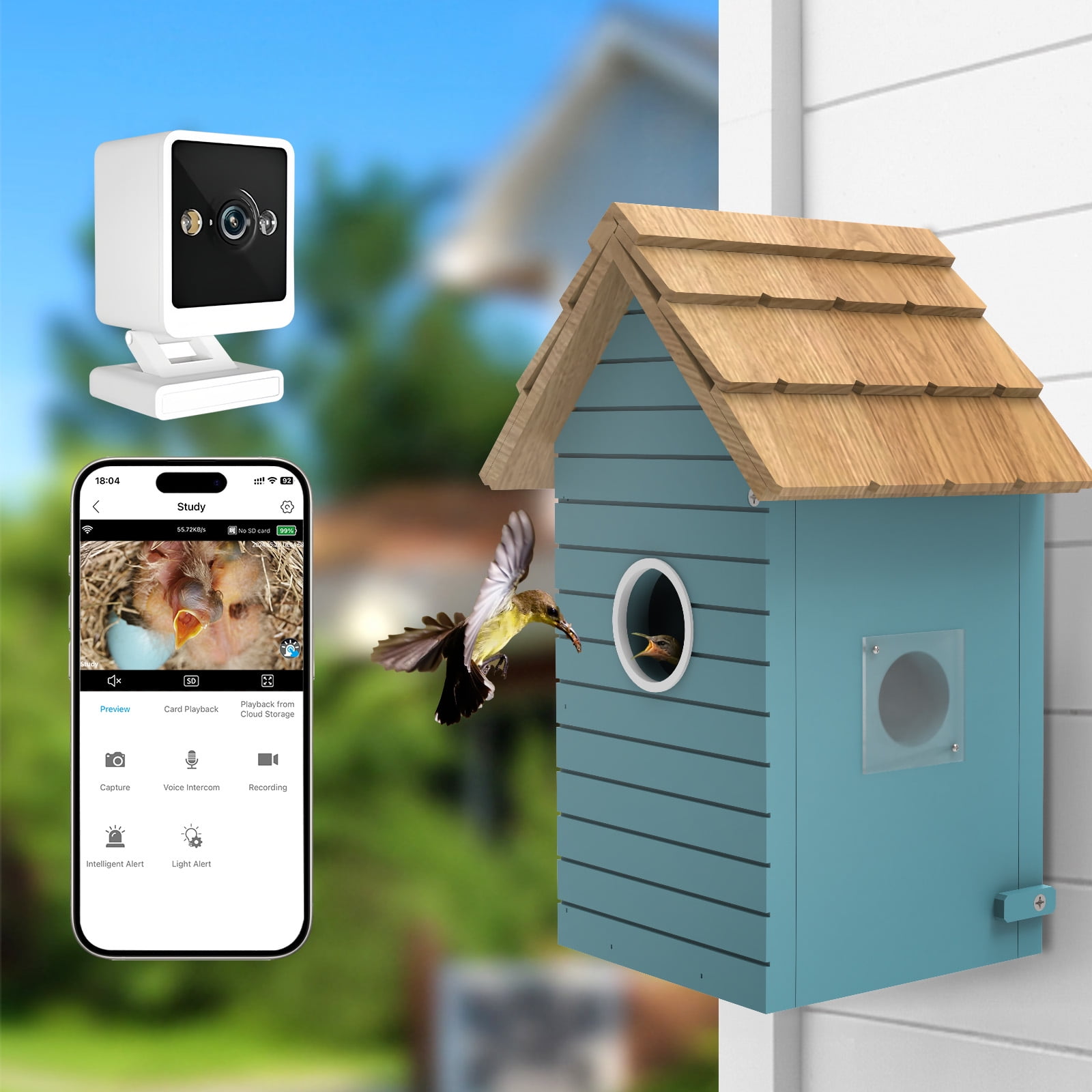 Bird House With Camera And App XCLOUD Wooden Smart Bird House Camera for Outdoors, 3MP HD Birdhouse