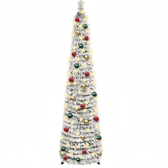 XCXWX 5ft Lighted Pop-up Christmas Tree, Foldable Tinsel Christmas Tree with 100 Colorful Lights and Tree Topper for Christmas Decoration, Yard, Home, Party, Decor (Red)