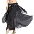 thumbnail image 1 of XChangeFun 35.4in Chiffon Women's Belly Dance Skirt with Coins, Black, 1 of 9