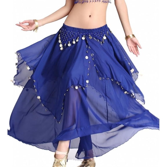 XChangeFun 35.4in Chiffon Women's Belly Dance Skirt with Coins, Blue