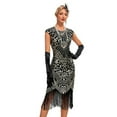 thumbnail image 1 of XChangeFun Handmade Black and Gold Sequined Bead Tassel Polyester Dress, (Women’s L), 1 of 10