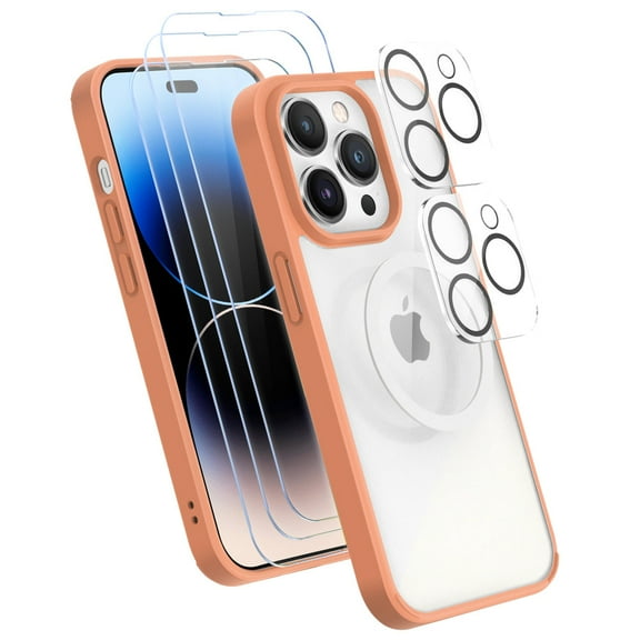XClear (6 in 1 Bundle) for iPhone 14 Pro Max : 3-Pack Screen Protector & 2 Pack Camera Lens Protector & 1pc Clear Case - Marigold