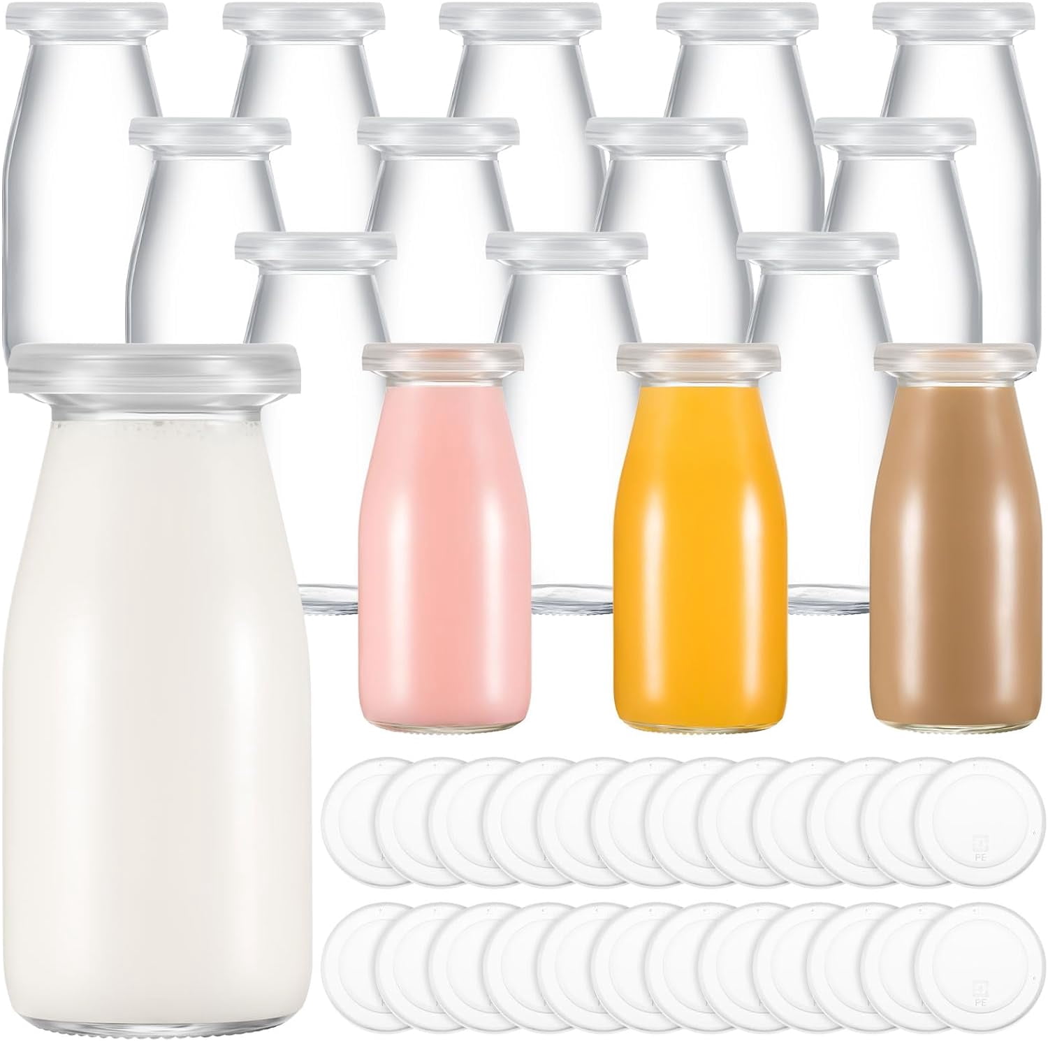 XD-12 Pack 3.38 oz Small Glass Milk Bottles Clear Mini Bottles with ...