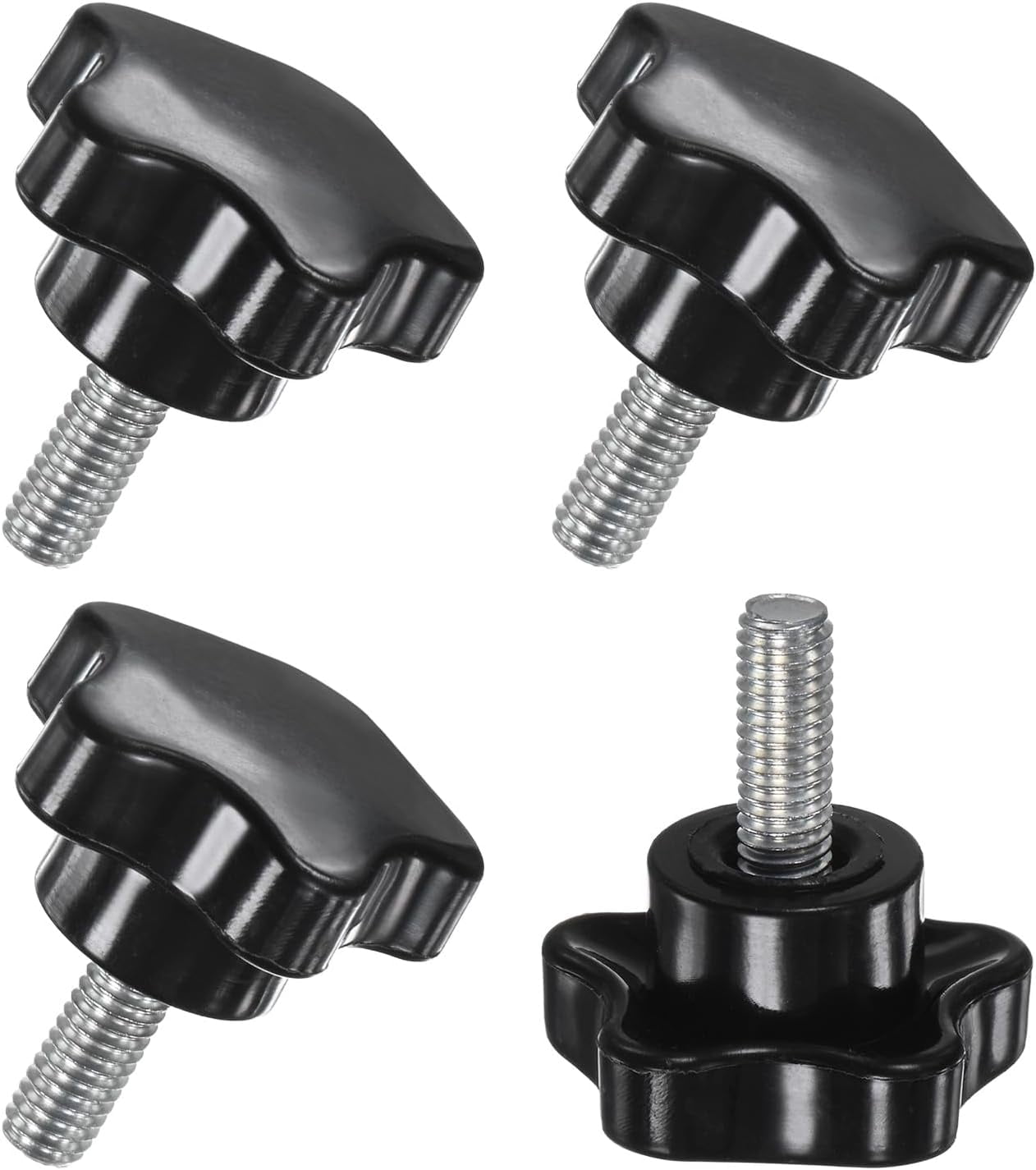 6-Pack M8x60mm Star Clamping Knobs (5-Point Black) - Male Thread Hand-Tightening Screws For Machinery, Furniture, Umbrellas & Equipment Handles