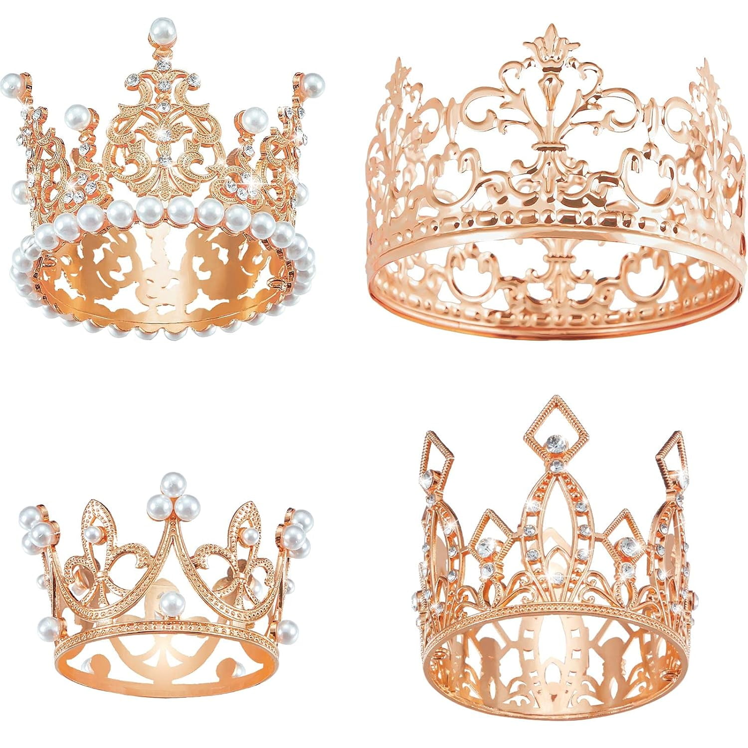 Unique Bargains 2pcs Mini Crown Cake Toppers Alloy Queen Princess Little Gold Crown Tiara Cupcake Heart Shaped With Pearl Rhinestone For Birthday Cake Decor Wedding Party Diamond Square Crown In The Decorative