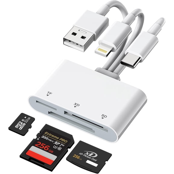 XD Card Reader, SD Card Reader with Lightning/USB-C/USB-A, 3-in-1 SD/TF/XD Card Adapter for  16/15/14/13, iPad, PC, Android, Olympus xd Picture Card Adapter Support exFAT, Plug and Play