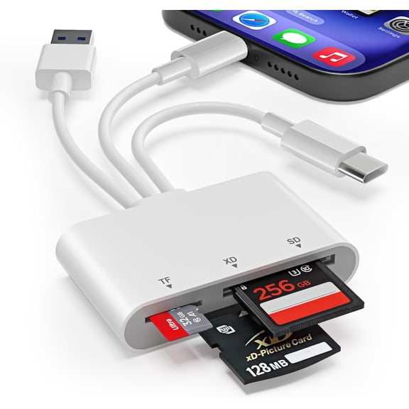 XD Card Reader, SD Card Reader for iPhone, 3 in 1 SD/TF/XD Card Adapter with Lightning+USB A+USB C Photos Files Transfe for iPhone 17/16/15/14/PC/Android- Olympus xd Picture Card Reader Compatible