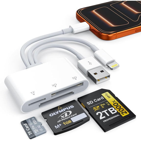 XD Card Reader, SD Memory Card Reader for iPhone, Lightning+USB A+USB C to SD/TF/XD Picture Card Reader 3 in 1 Digital Camera Adapter for iPhone 17/16/15/14/iPad/PC/Android Multi iPhone Reader